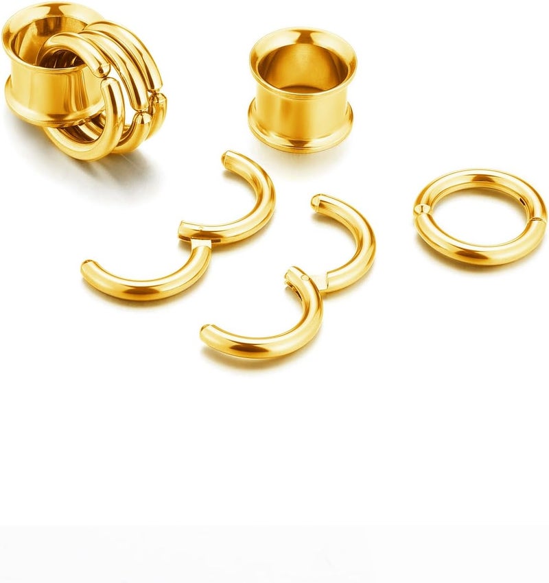 PiercingJ 1 Pair Ear Guages with Rings Ear Weight Plugs Tunnels Hypoallergenic Ear Expander Stretchers 316 Stainless Steel Hoop Earrings Piercing Body Jewelry 0G 00G 1/2" 9/16" - Image 2